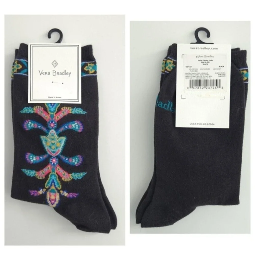 Vera Bradley Blue Floral Moonlight Garden Fringe Scarf & Petite Paisley Socks